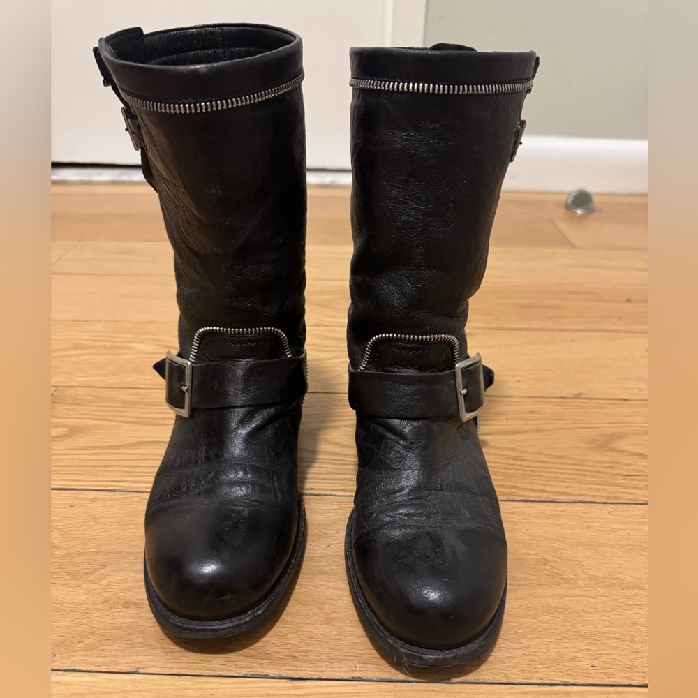 Jimmy Choo Black Leather Buckle Boots